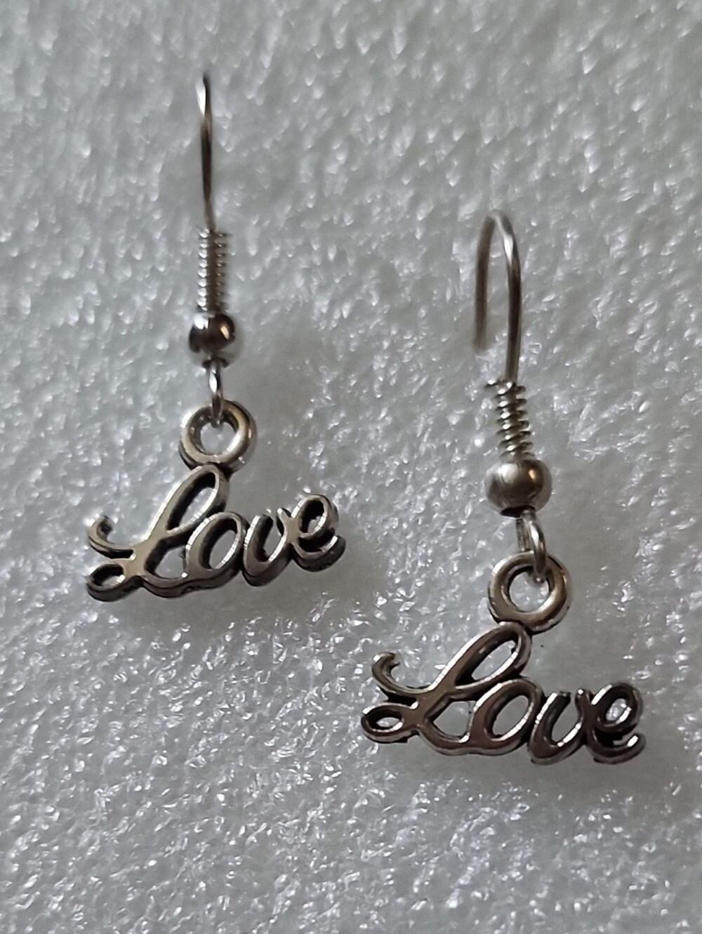 Hand Crafted Silver Tone 'Love' Dangle Earrings